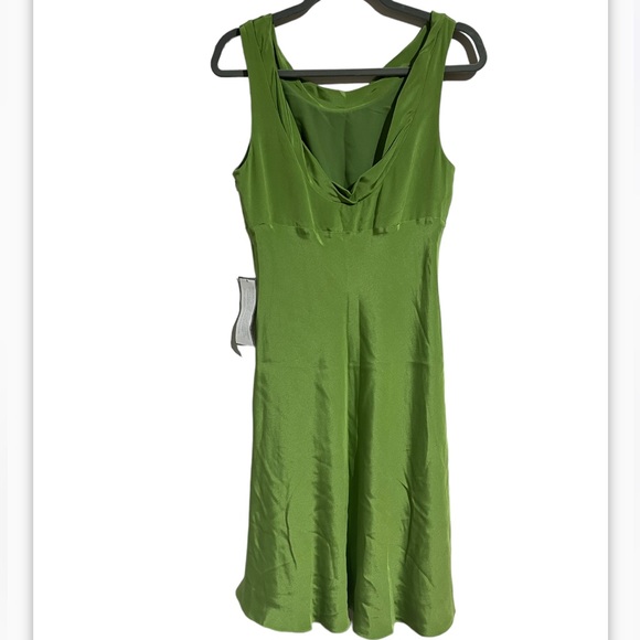 J. Crew Green Silk Midi Fit and Flare Sleeveless Low Back Dress - Picture 2 of 11